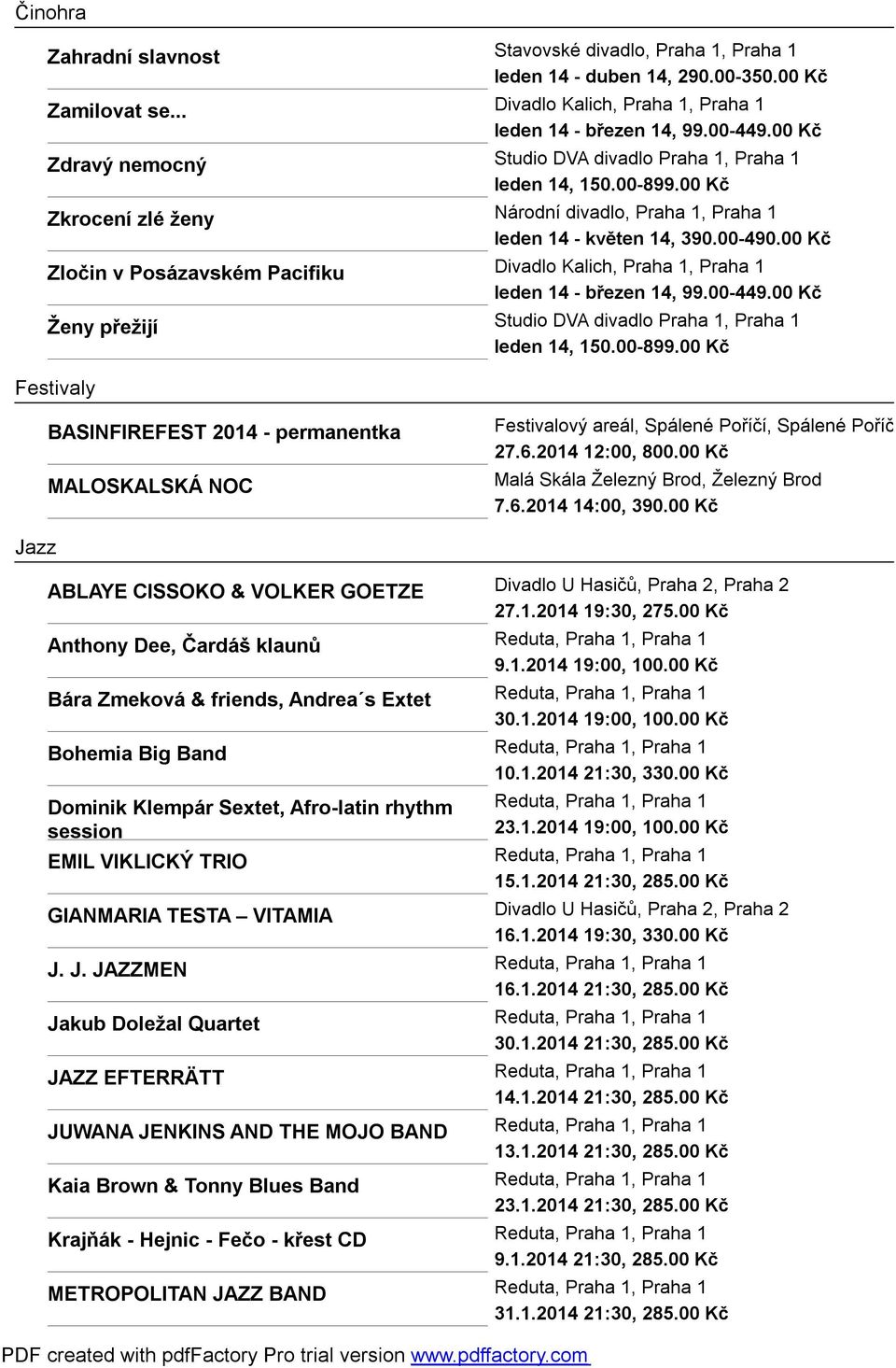 00 Kč Zločin v Posázavském Pacifiku Divadlo Kalich, Praha 1, Praha 1 leden 14 - březen 14, 99.00-449.