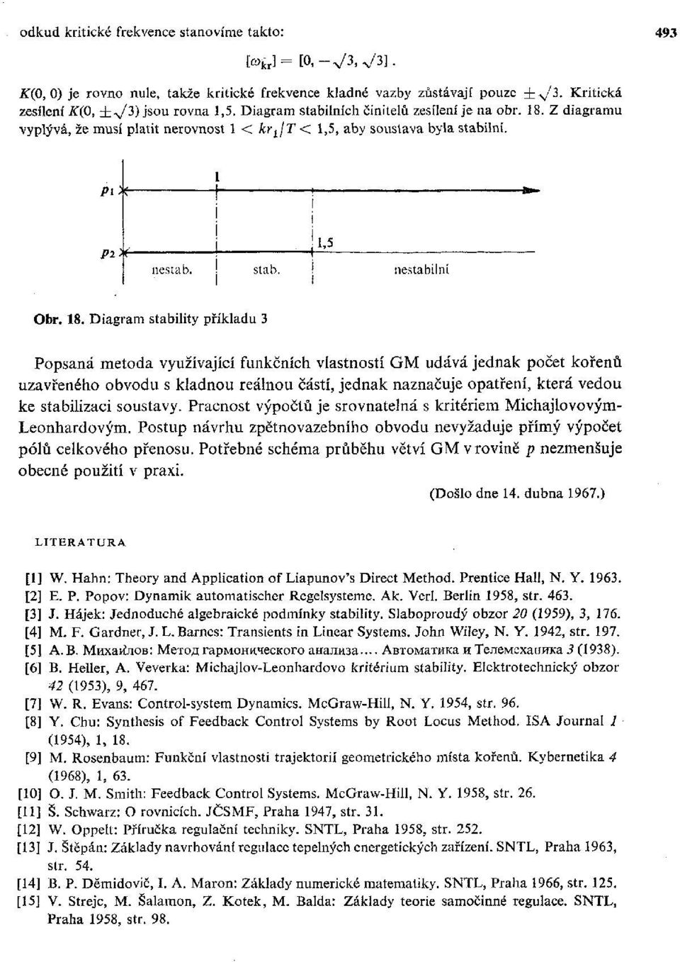 Z diagramu vyplývá, že musí platit nerovnost 1 < kr 1 /T < 1,5, aby soustava byla stabilní. 1 nestab. stab. nestabilní 1,5 Obr. 18.