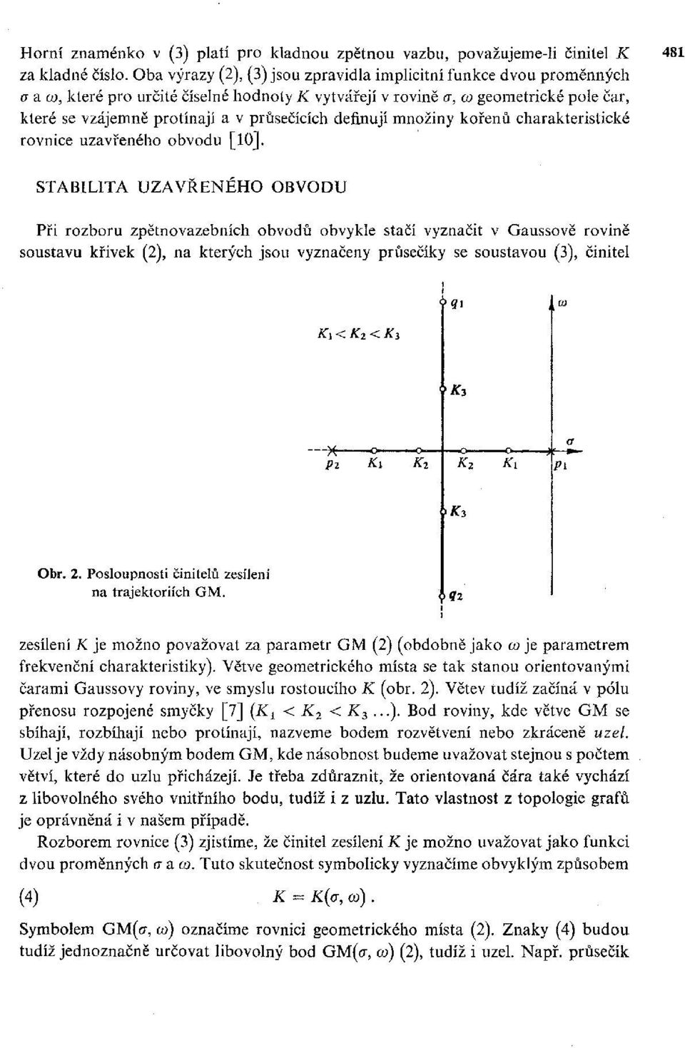 průsečících definují množiny kořenů charakteristické rovnice uzavřeného obvodu [10].