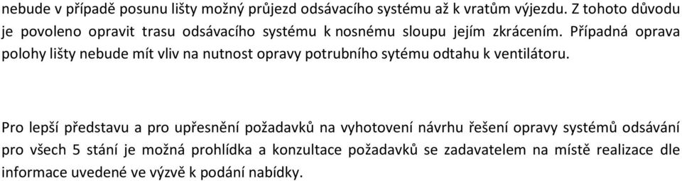 Případná oprava polohy lišty nebude mít vliv na nutnost opravy potrubního sytému odtahu k ventilátoru.