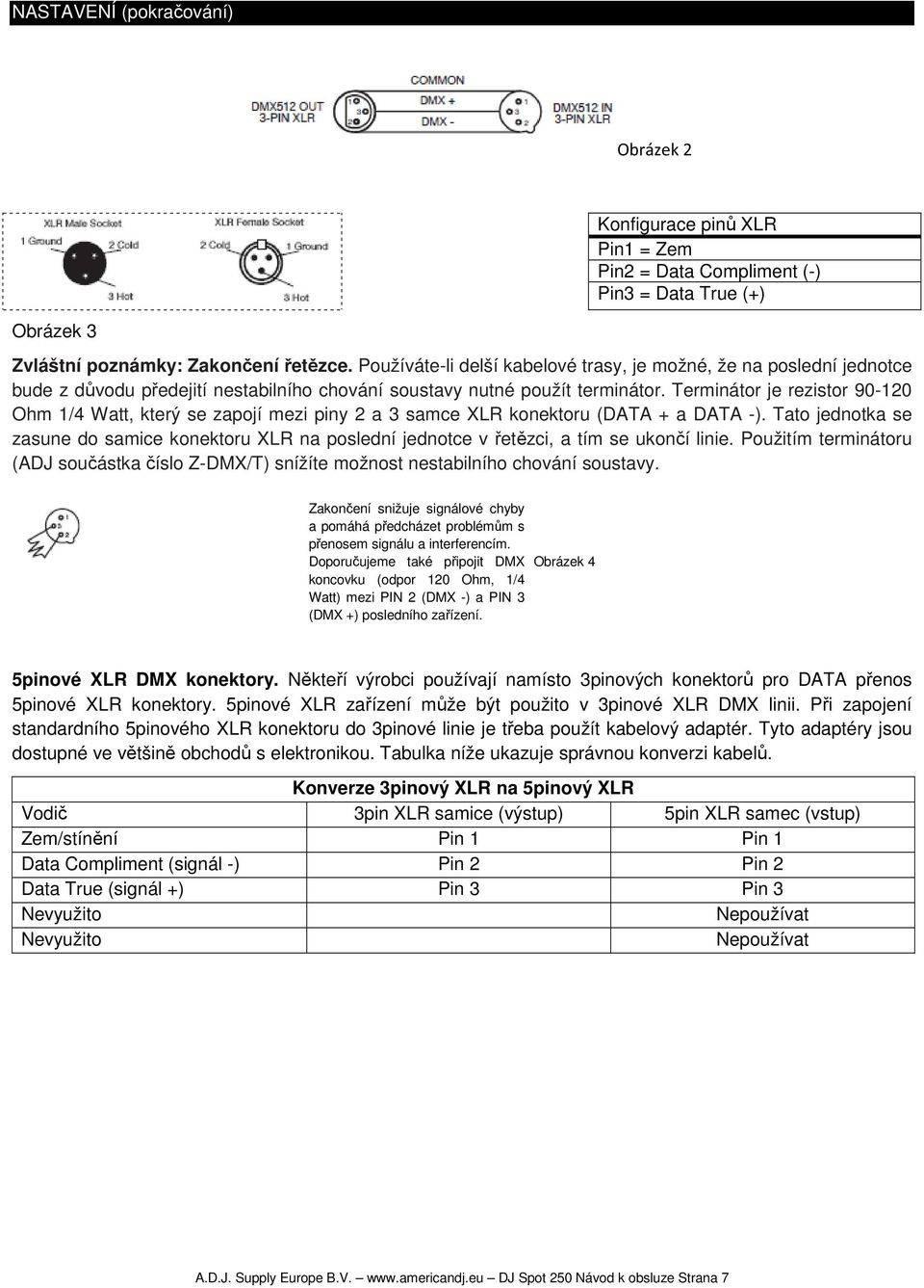 Terminátor je rezistor 90-120 Ohm 1/4 Watt, který se zapojí mezi piny 2 a 3 samce XLR konektoru (DATA + a DATA -).