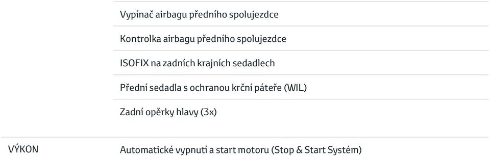 Přední sedadla s ochranou krční páteře (WIL) Zadní opěrky