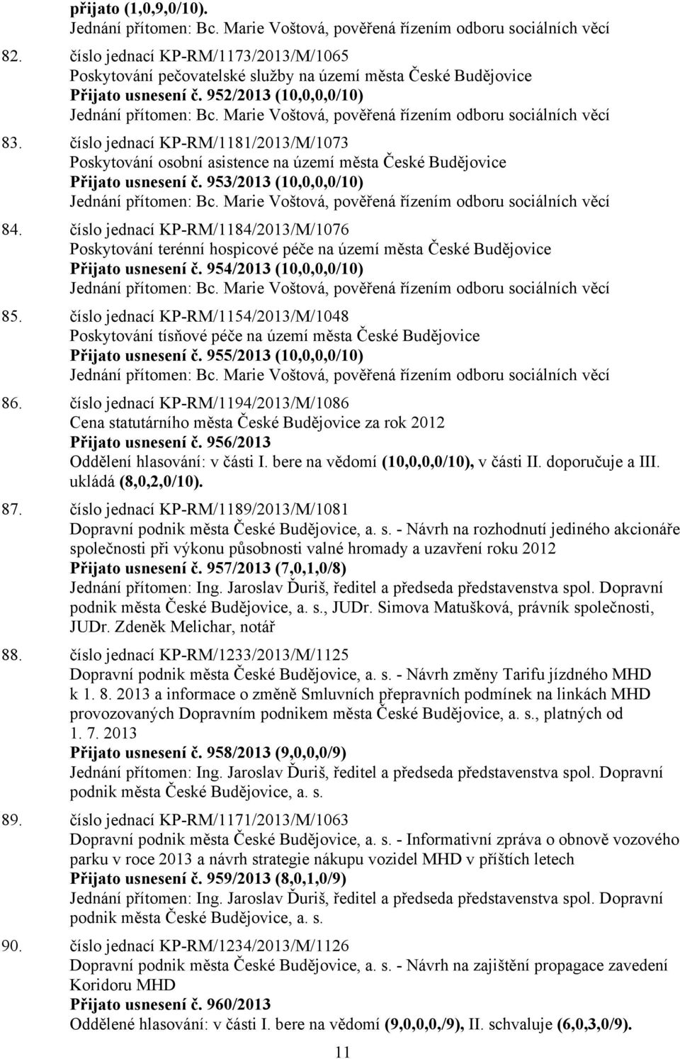 Marie Voštová, pověřená řízením odboru sociálních věcí 83. číslo jednací KP-RM/1181/2013/M/1073 Poskytování osobní asistence na území města České Budějovice Přijato usnesení č.