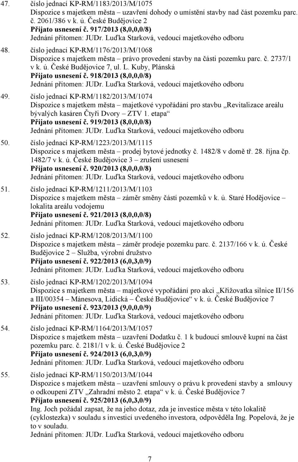 Kuby, Plánská Přijato usnesení č. 918/2013 (8,0,0,0/8) 49.
