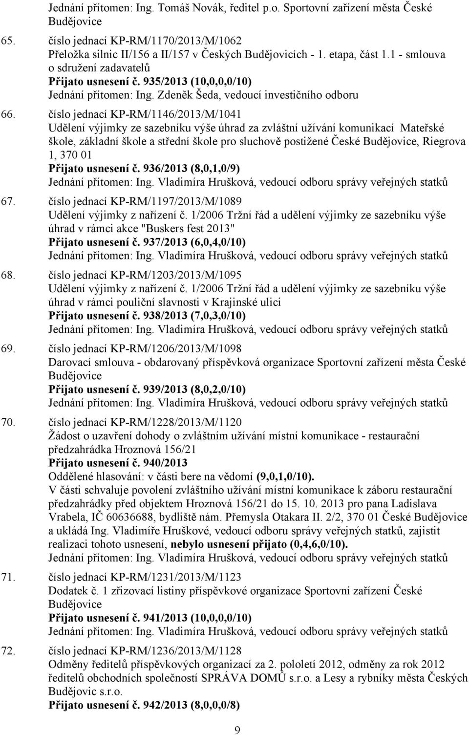 číslo jednací KP-RM/1146/2013/M/1041 Udělení výjimky ze sazebníku výše úhrad za zvláštní užívání komunikací Mateřské škole, základní škole a střední škole pro sluchově postižené České Budějovice,