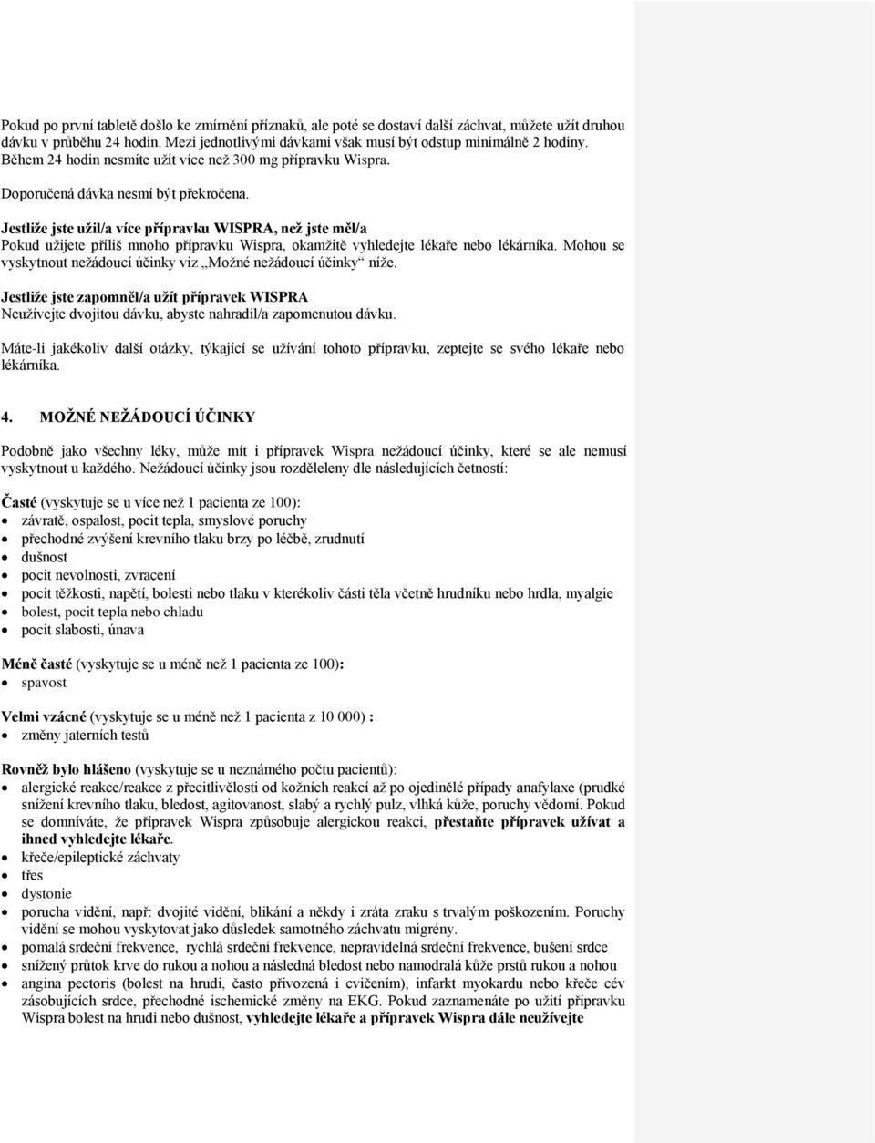 Jestliţe jste uţil/a více přípravku WISPRA, neţ jste měl/a Pokud užijete příliš mnoho přípravku Wispra, okamžitě vyhledejte lékaře nebo lékárníka.
