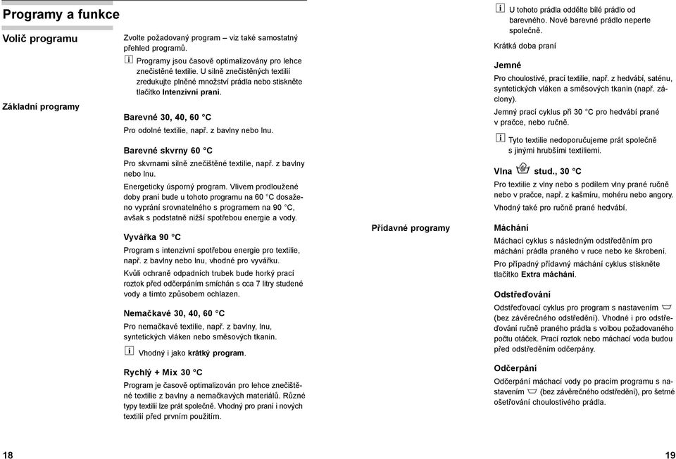 Barevné skvrny 60 C Pro skvrnami silně znečištěné textilie, např. z bavlny nebo lnu. Energeticky úsporný program.