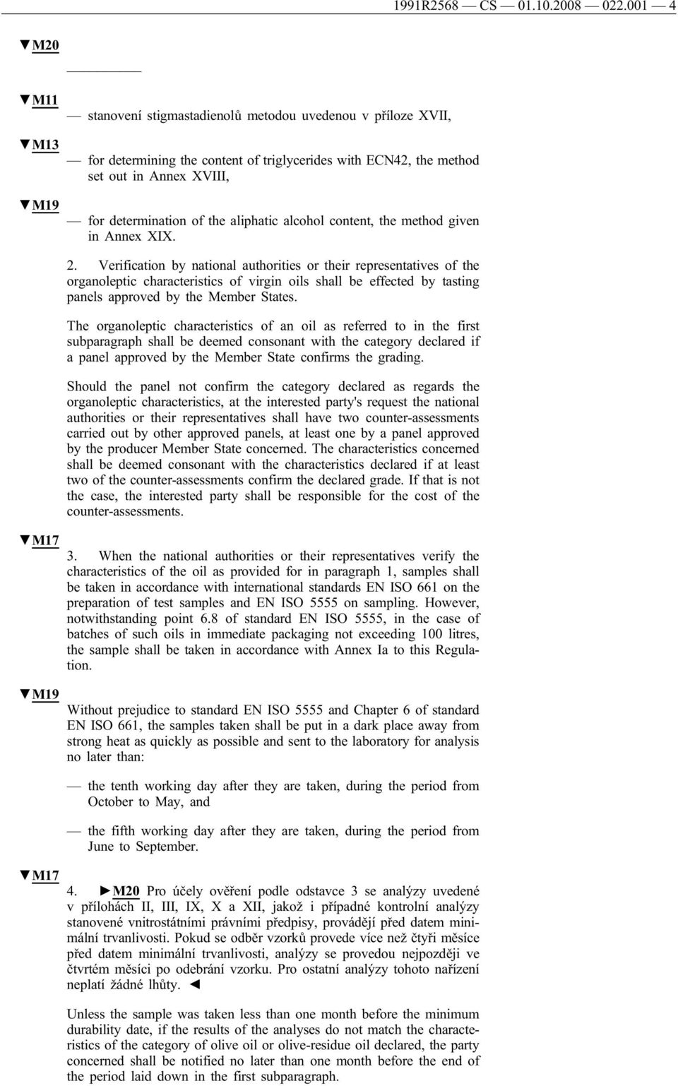 aliphatic alcohol content, the method given in Annex XIX. M17 M19 M17 2.
