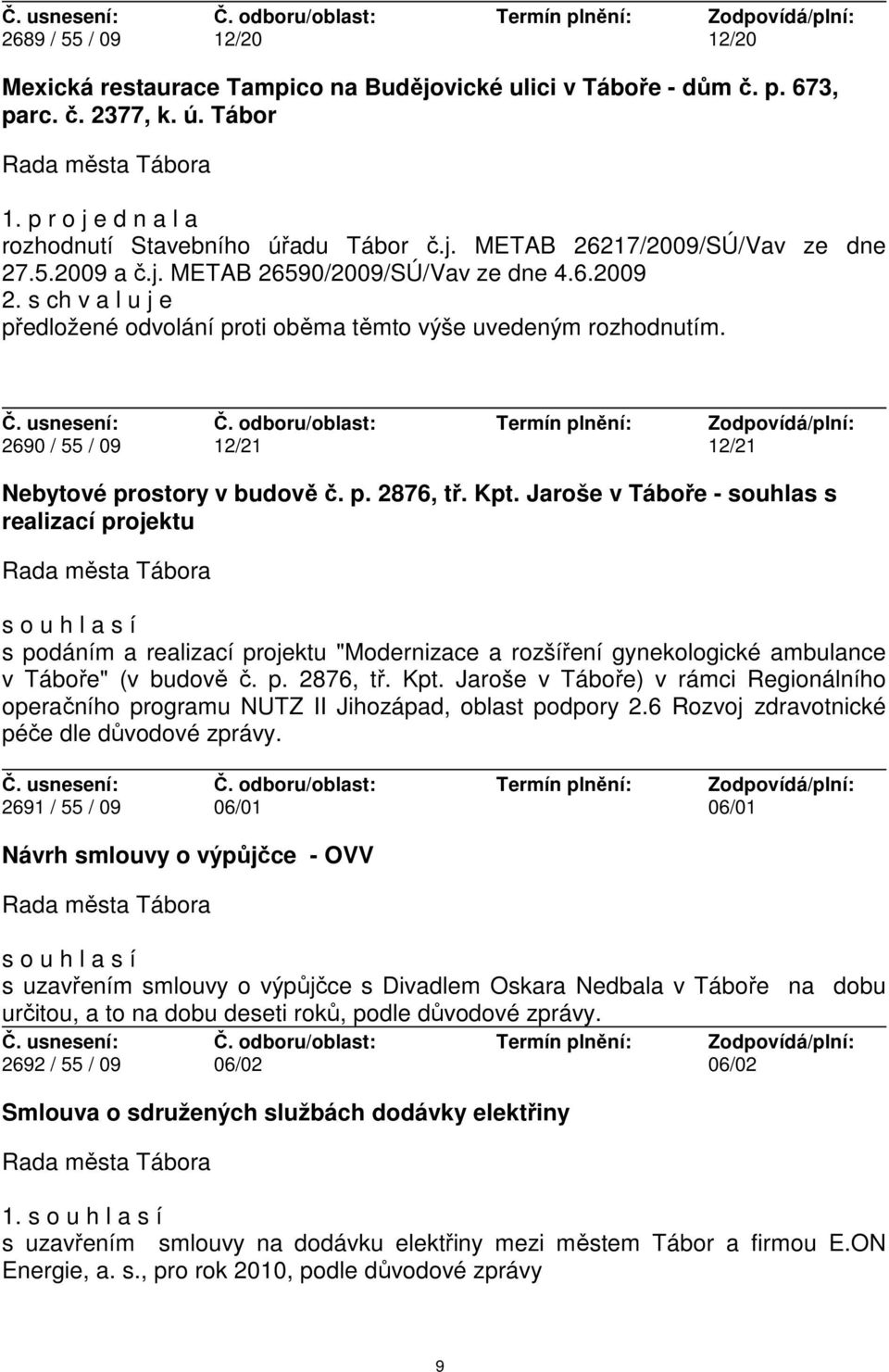 Jaroše v Táboře - souhlas s realizací projektu s o u h l a s í s podáním a realizací projektu "Modernizace a rozšíření gynekologické ambulance v Táboře" (v budově č. p. 2876, tř. Kpt.