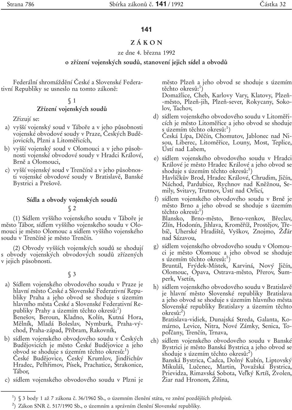 vojenskyбch souduй ZrоizujУб se: a) vysоsоуб vojenskyб soud v Taбborоe a v jeho puй sobnosti vojenskeб obvodoveб soudy v Praze, Cо eskyбch BudeоjovicУбch, Plzni a LitomeоrоicУбch, b) vysоsоуб