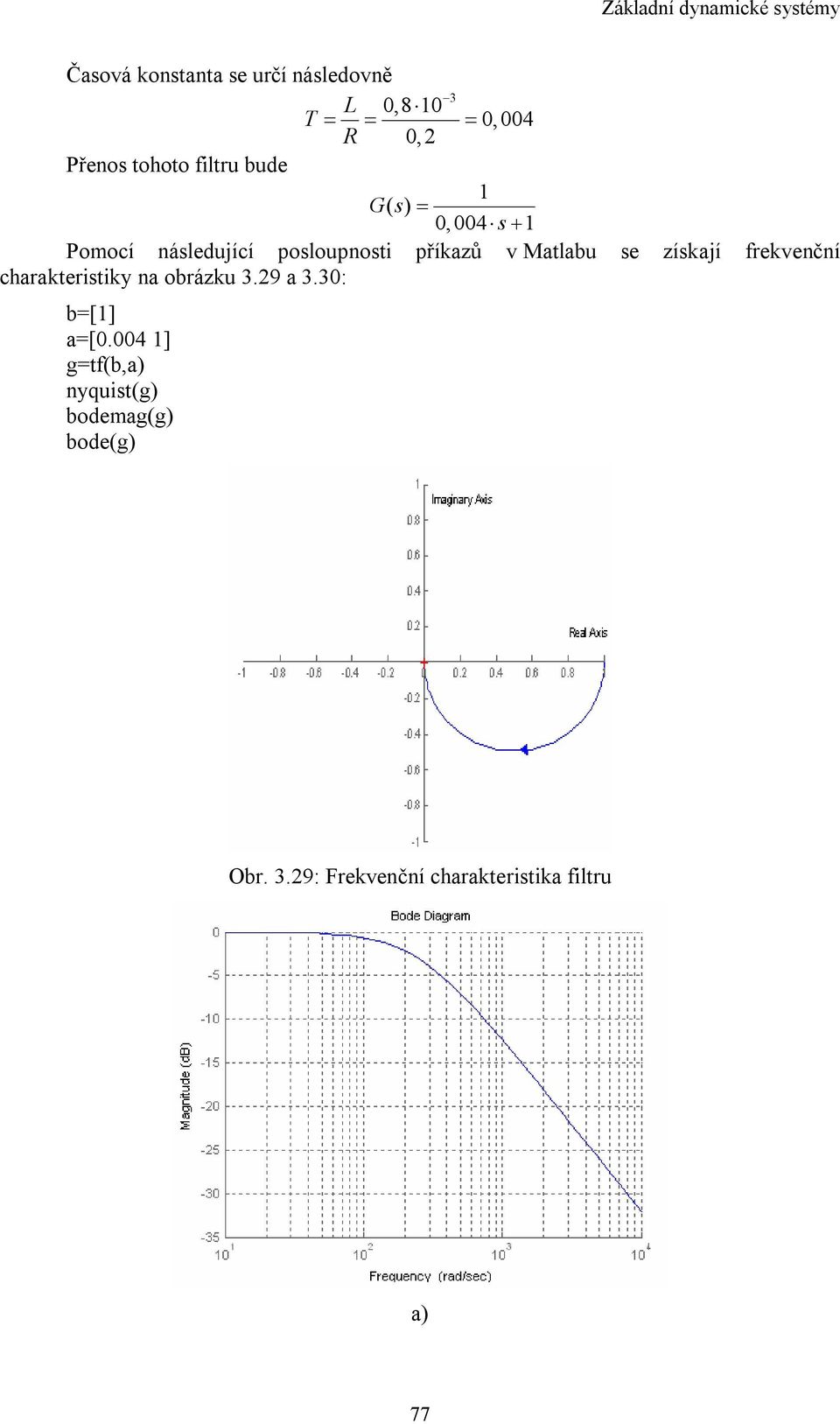 se získají frekvenční charakerisiky na obrázku 3.9 a 3.30: b=[] a=[0.