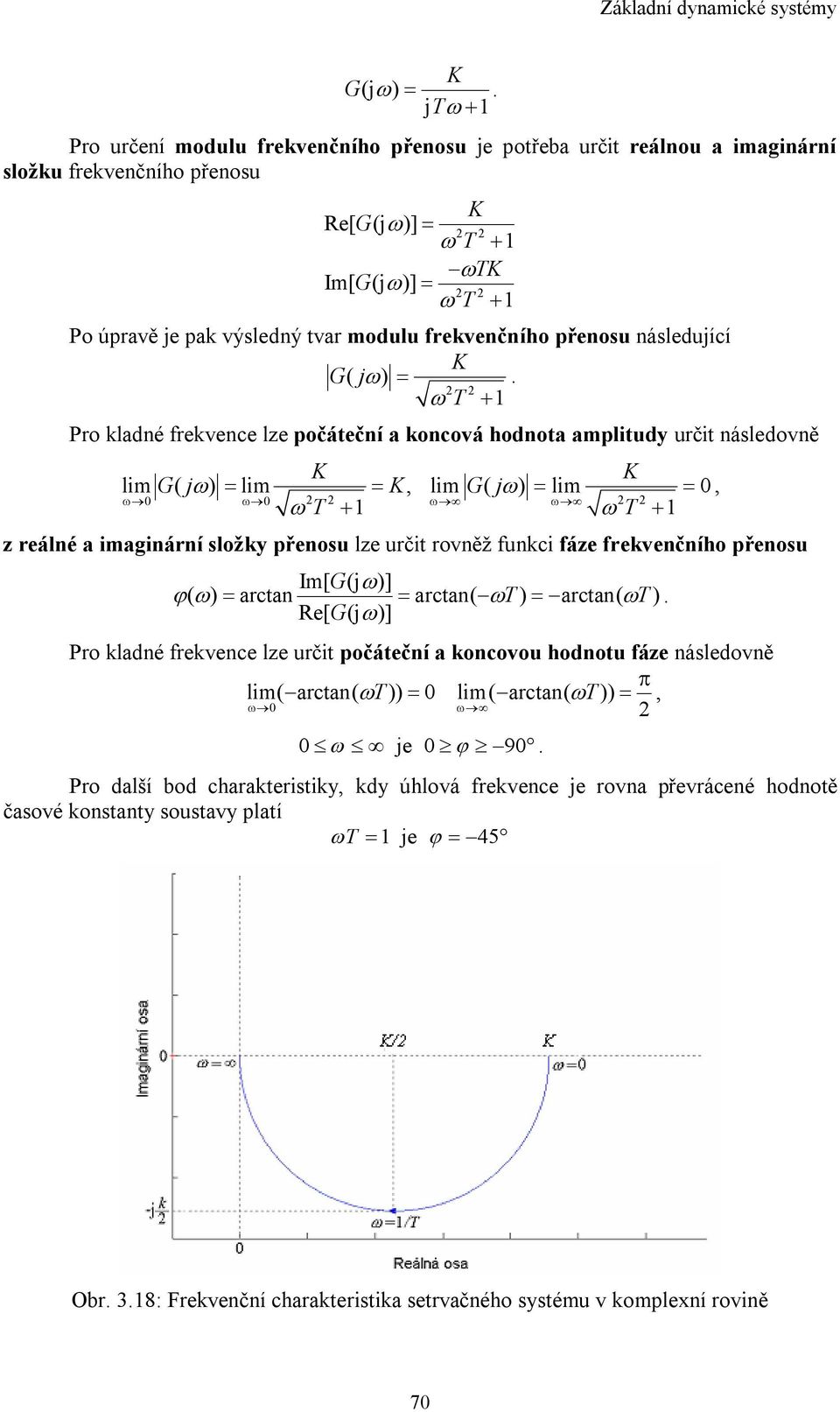 přenosu následující K G( jω) = ω +.