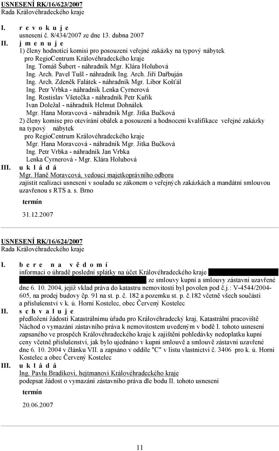 Pavel Tušl - náhradník Ing. Arch. Jiří Dařbuján Ing. Arch. Zdeněk Falátek - náhradník Mgr. Libor Košťál Ing. Petr Vrbka - náhradník Lenka Cyrnerová Ing.
