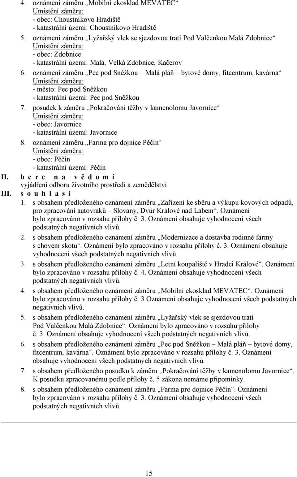 oznámení záměru Pec pod Sněžkou Malá pláň bytové domy, fitcentrum, kavárna Umístění záměru: - město: Pec pod Sněžkou - katastrální území: Pec pod Sněžkou 7.