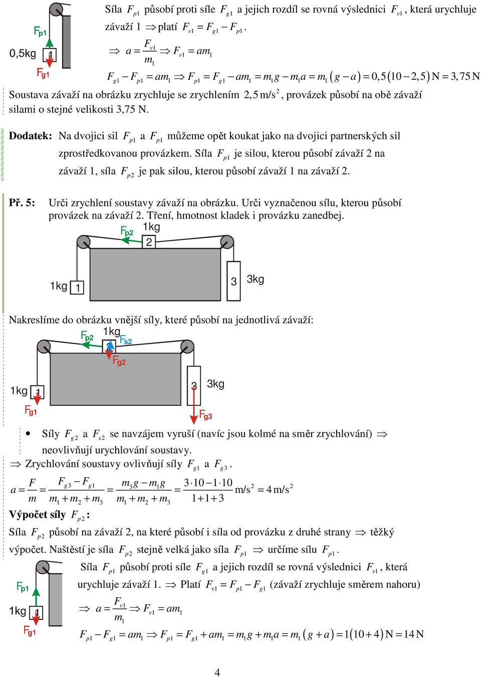 je silou, kterou působí závaží na závaží, síl p je pak silou, kterou působí závaží na závaží Př 5: Urči zrychlení soustavy závaží na obrázku Urči vyznačenou sílu, kterou působí provázek na závaží