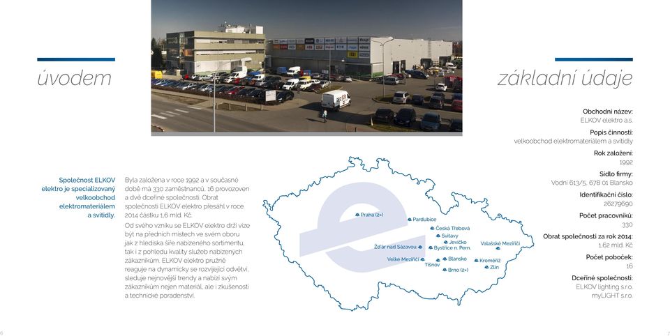 Byla založena v roce 1992 a v současné době má 330 zaměstnanců, 16 provozoven a dvě dceřiné společnosti. Obrat společnosti ELKOV elektro přesáhl v roce 2014 částku 1,6 mld. Kč.