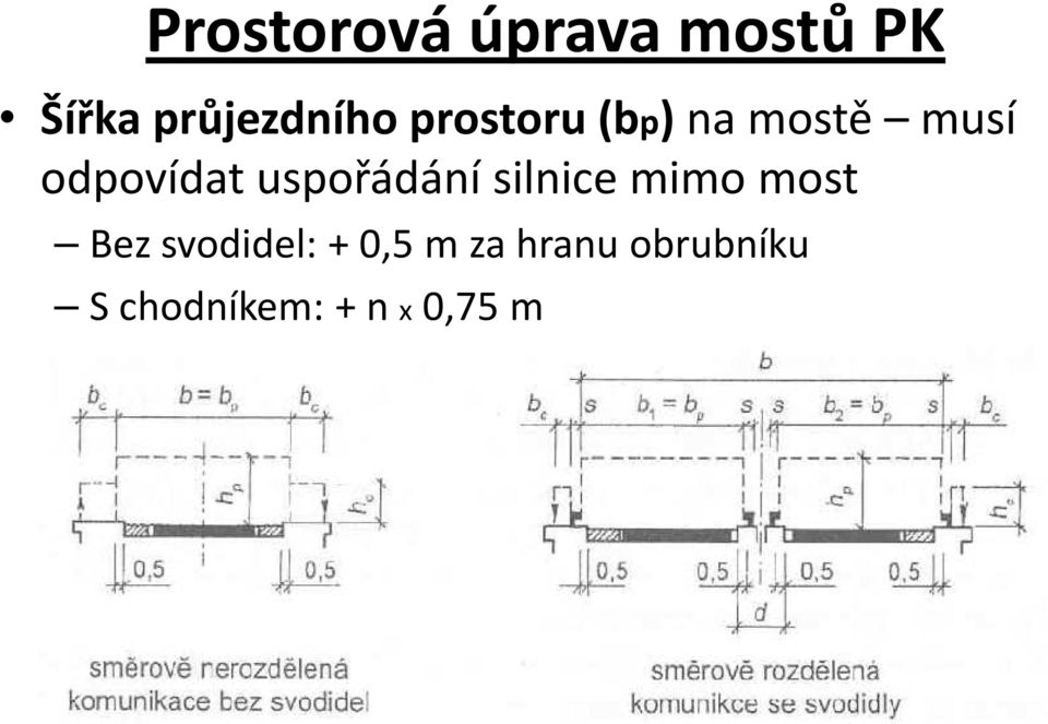 uspořádání silnice mimo most Bez svodidel: +