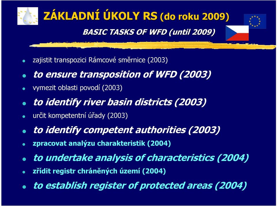 kompetentní úřady (2003) to identify competent authorities (2003) zpracovat analýzu charakteristik (2004) to