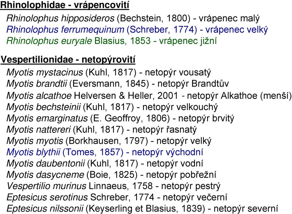 (menší) Myotis bechsteinii (Kuhl, 1817) - netopýr velkouchý Myotis emarginatus (E.