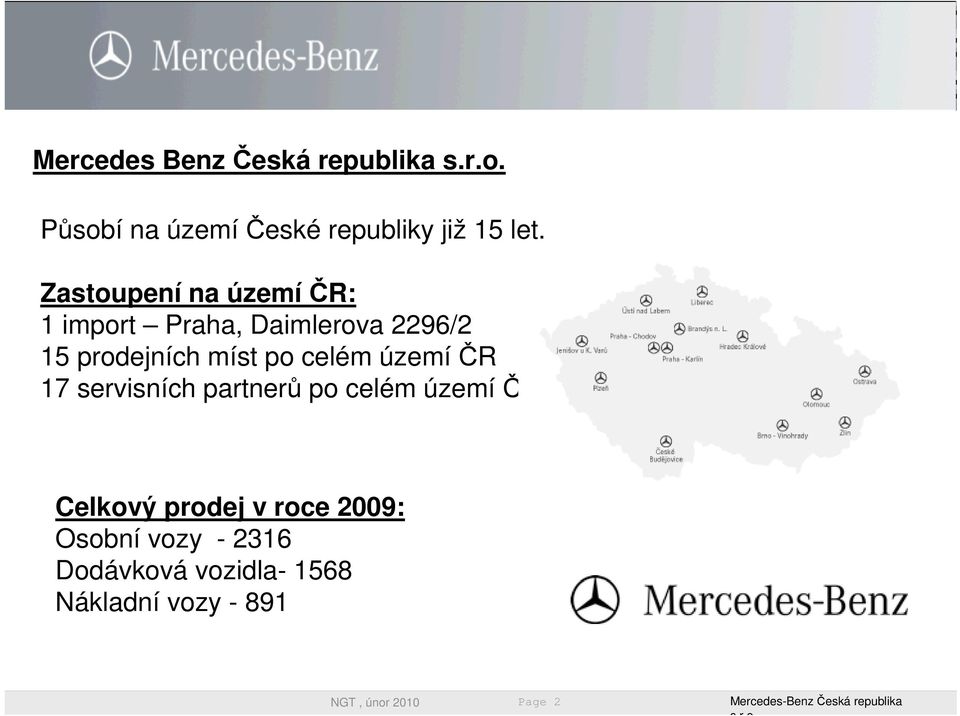 územíčr 17 servisních partnerů po celém území ČR Celkový prodej v roce 2009: Osobní