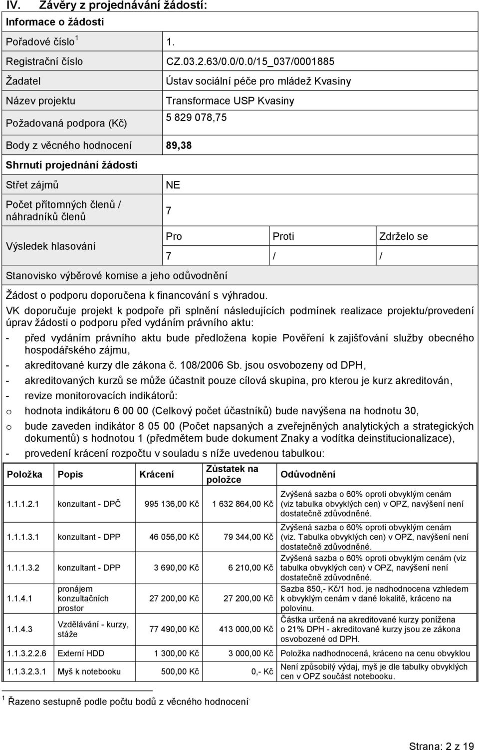 (Celkový počet účastníků) bude navýšena na hodnotu 30, o bude zaveden indikátor 8 05 00 (Počet napsaných a zveřejněných analytických a strategických dokumentů) s hodnotou 1 (předmětem bude dokument