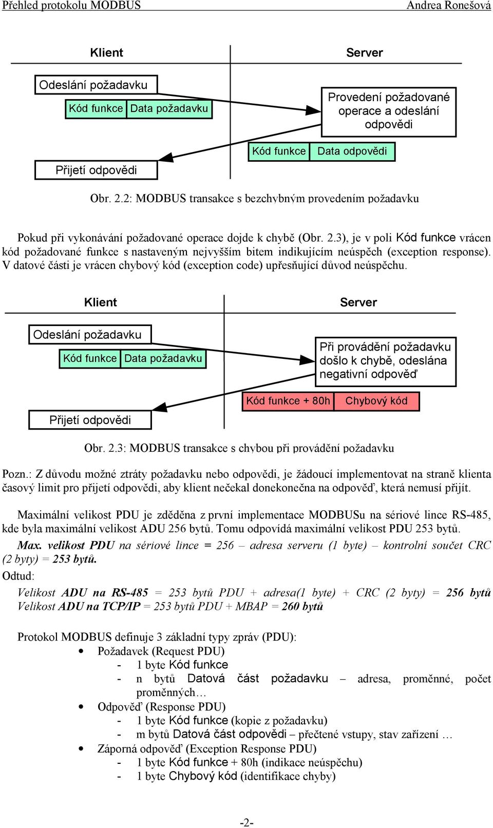 3), je v poli Kód funkce vrácen kód požadované funkce s nastaveným nejvyšším bitem indikujícím neúspěch (exception response).