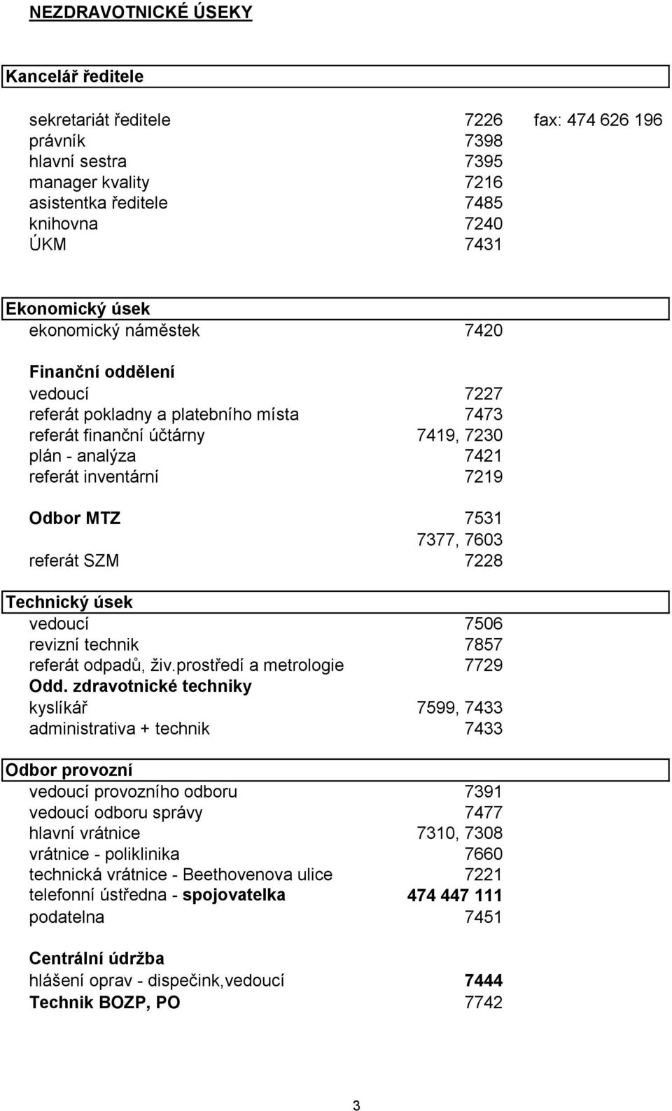 7603 referát SZM 7228 Technický úsek vedoucí 7506 revizní technik 7857 referát odpadů, živ.prostředí a metrologie 7729 Odd.