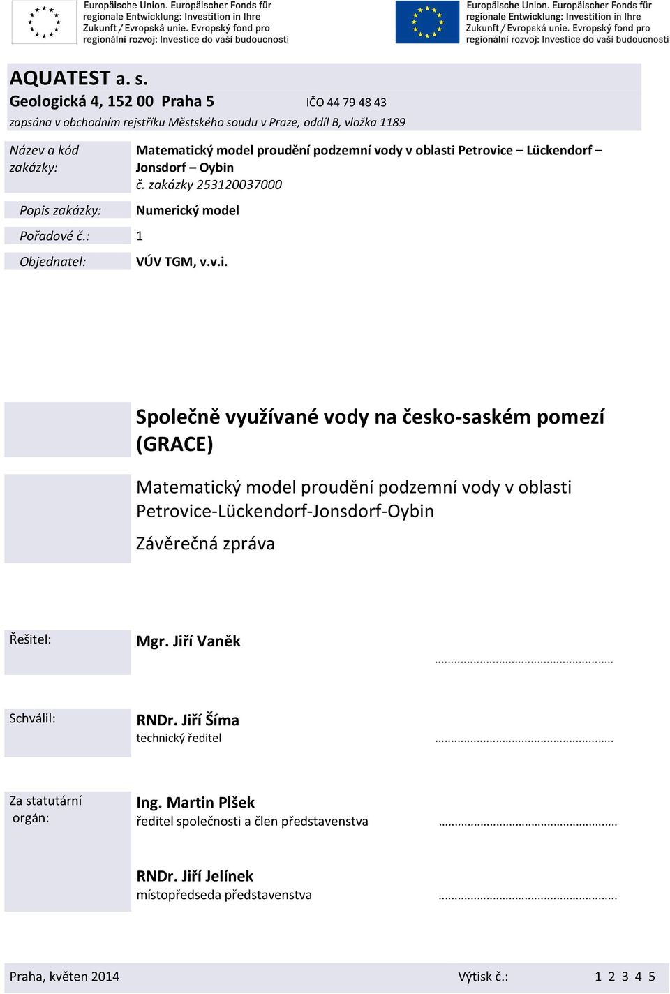 podzemní vody v oblasti 