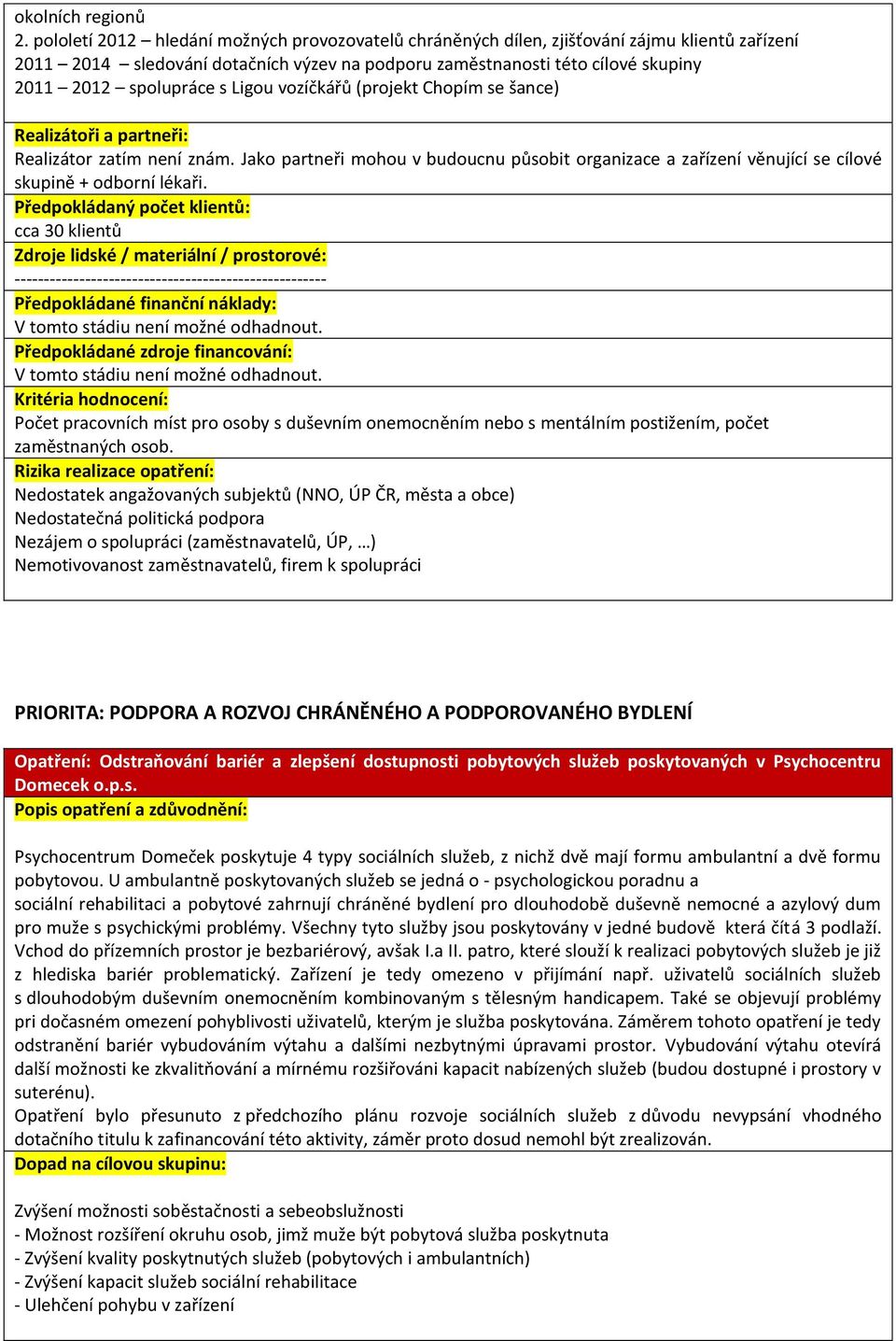 Ligou vozíčkářů (projekt Chopím se šance) Realizátor zatím není znám. Jako partneři mohou v budoucnu působit organizace a zařízení věnující se cílové skupině + odborní lékaři.