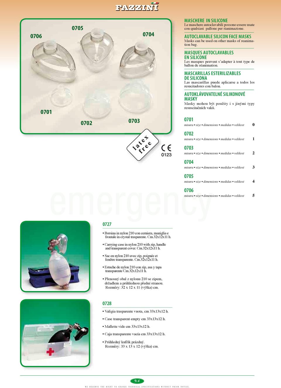 MASCHERE IN SILICONE Le maschere autoclavabili possono essere usate con qualsiasi pallone per rianimazione. AUTOCLAVABLE SILICON FACE MASKS Masks can be used on other masks of reanimation bag.