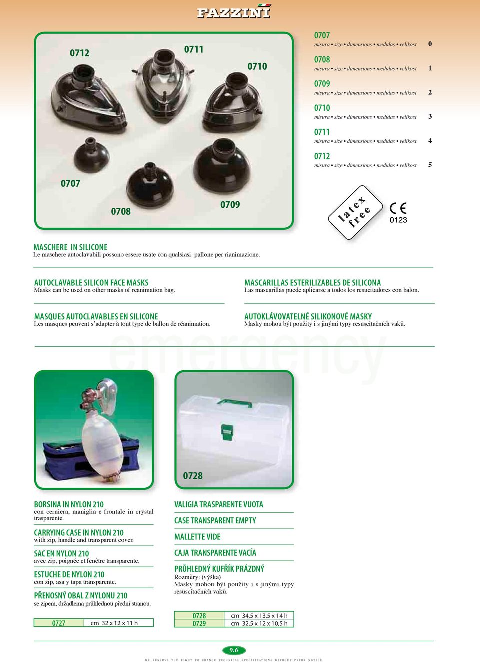 qualsiasi pallone per rianimazione. AUTOCLAVABLE SILICON FACE MASKS Masks can be used on other masks of reanimation bag.
