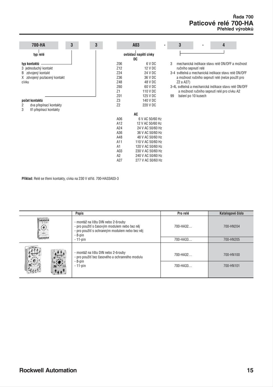 Z60 60 V DC 3 4L světelná a mechanická indikace stavu relé ON/OFF Z1 110 V DC a možnost ručního sepnutí relé pro cívku A2 Z01 125 V DC 99 balení po 10 kusech počet kontaktů Z3 140 V DC 2 dva