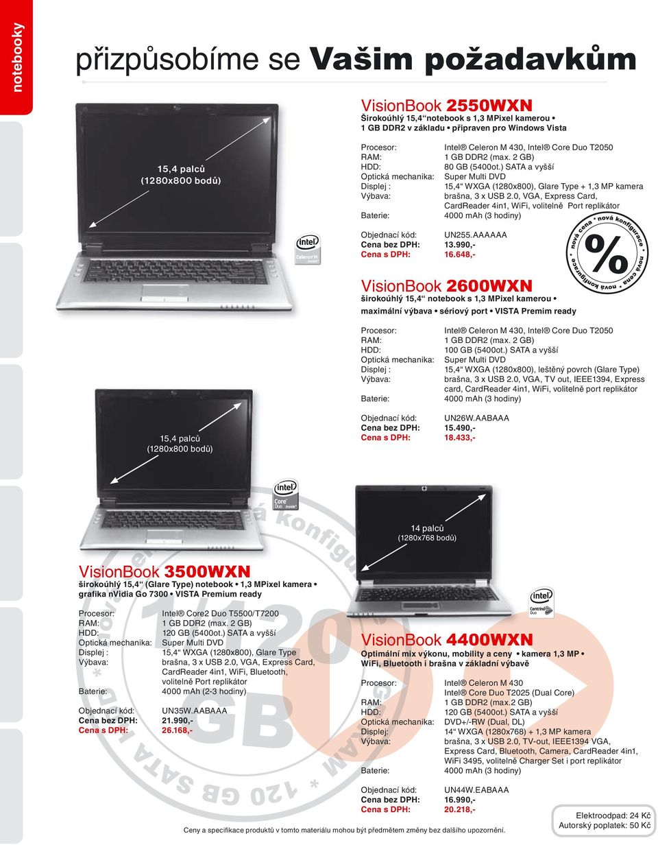 0, VGA, Express Card, CardReader 4in1, WiFi, volitelně Port replikátor 4000 mah (3 hodiny) Objednací kód: UN255.AAAAAA Cena bez DPH: 13.990,- Cena s DPH: 16.