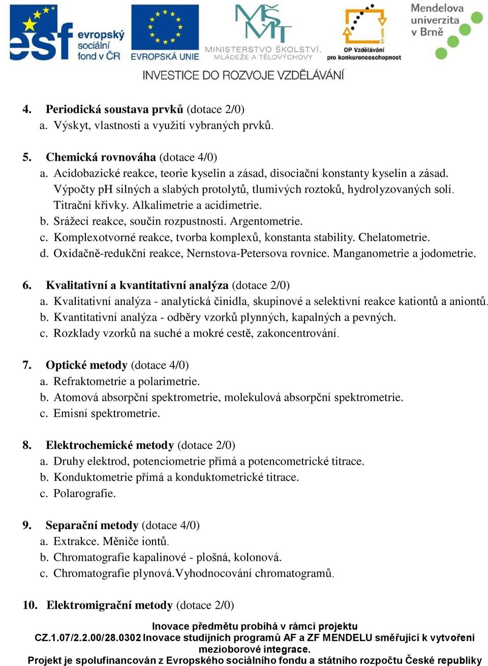 Sylabus pro předmět CHEMIE ANORGANICKÁ A ANALYTICKÁ - PDF Free Download