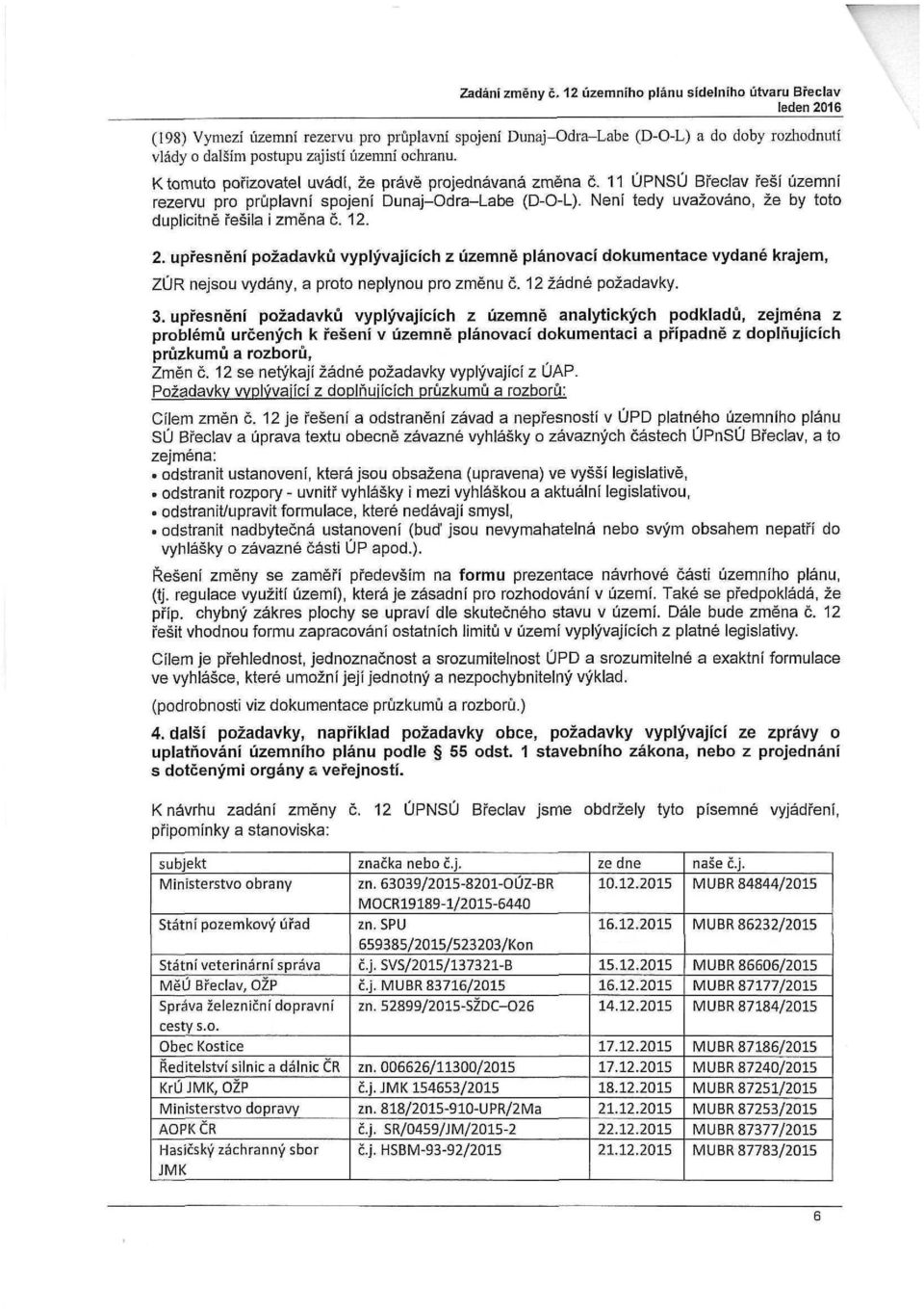 upřesnění požadavků vyplývajících z územně plánovací dokumentace vydané krajem, ZÚR nejsou vydány, a proto neplynou pro změnu č. 12 žádné požadavky. 3.