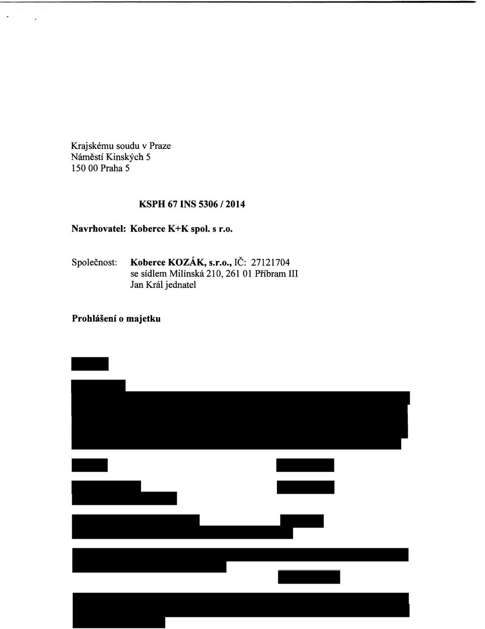 r.o., IČ: 27121704 se sídlem Milínská 210,261 01 Příbram III