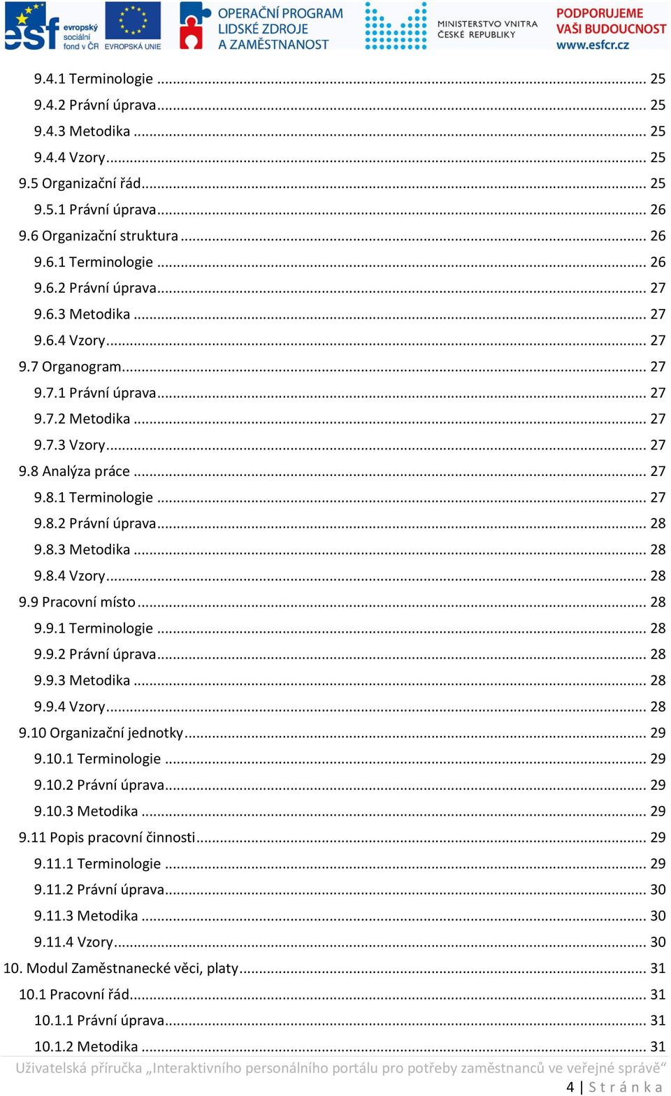 8.3 Metodika... 28 9.8.4 Vzory... 28 9.9 Pracovní místo... 28 9.9.1 Terminologie... 28 9.9.2 Právní úprava... 28 9.9.3 Metodika... 28 9.9.4 Vzory... 28 9.1 Organizační jednotky... 29 9.10.