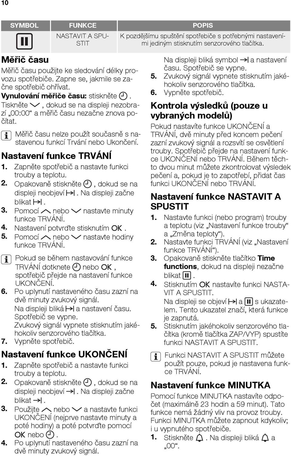 Tiskněte, dokud se na displeji nezobrazí 00:00 a měřič času nezačne znova počítat. Měřič času nelze použít současně s nastavenou funkcí Trvání nebo Ukončení. Nastavení funkce TRVÁNÍ 1.