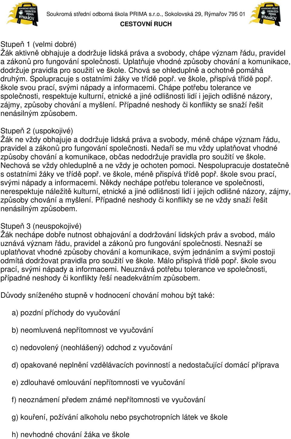ve škole, přispívá třídě popř. škole svou prací, svými nápady a informacemi.