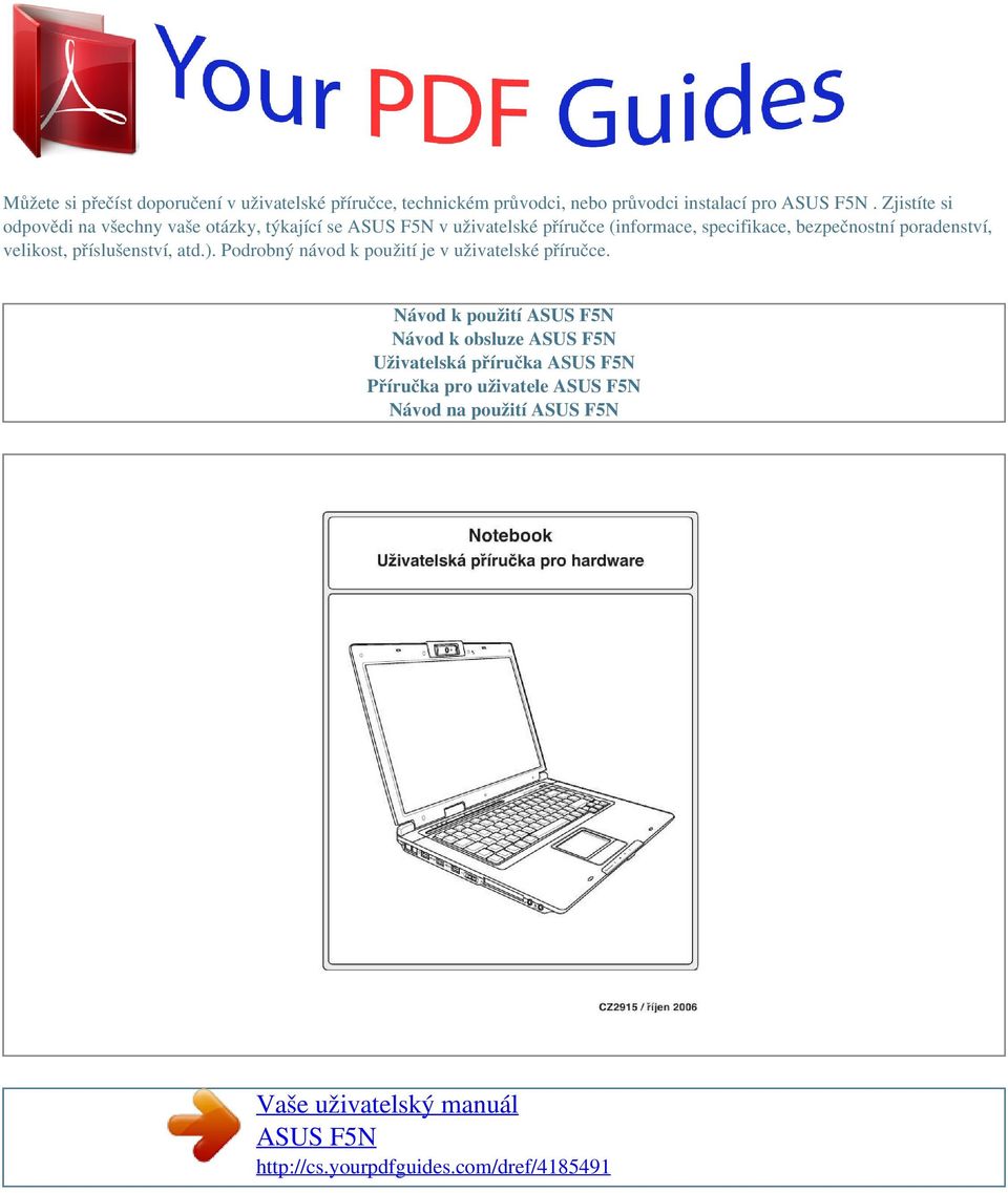 Vaše uživatelský manuál ASUS F5N - PDF Stažení zdarma