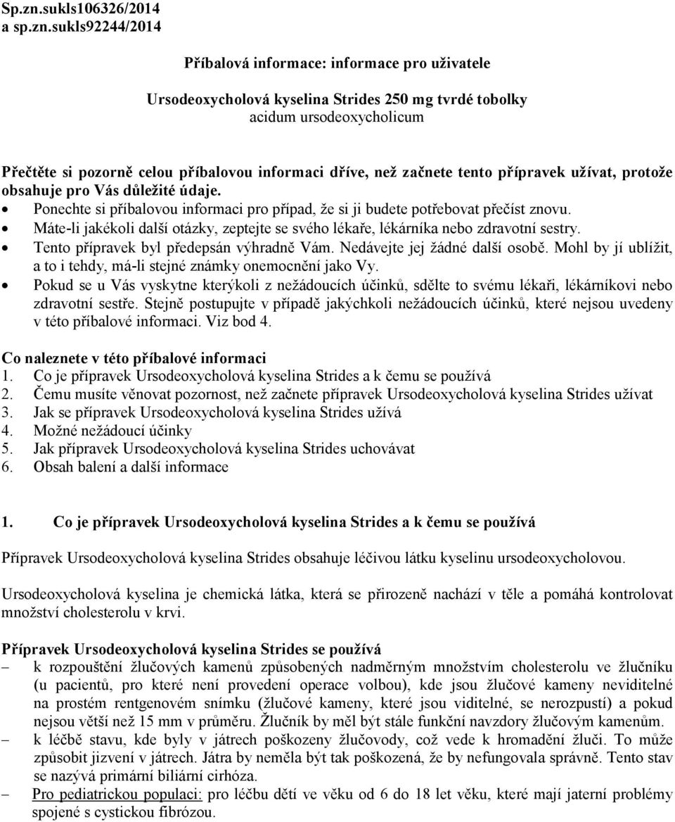 sukls92244/2014 Příbalová informace: informace pro uživatele Ursodeoxycholová kyselina Strides 250 mg tvrdé tobolky acidum ursodeoxycholicum Přečtěte si pozorně celou příbalovou informaci dříve, než