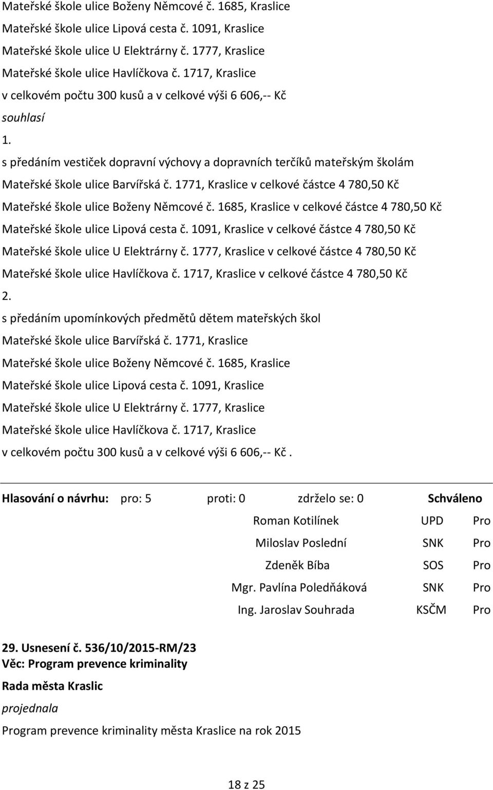 1771, Kraslice v celkové částce 4 780,50 Kč Mateřské škole ulice Boženy Němcové č. 1685, Kraslice v celkové částce 4 780,50 Kč Mateřské škole ulice Lipová cesta č.