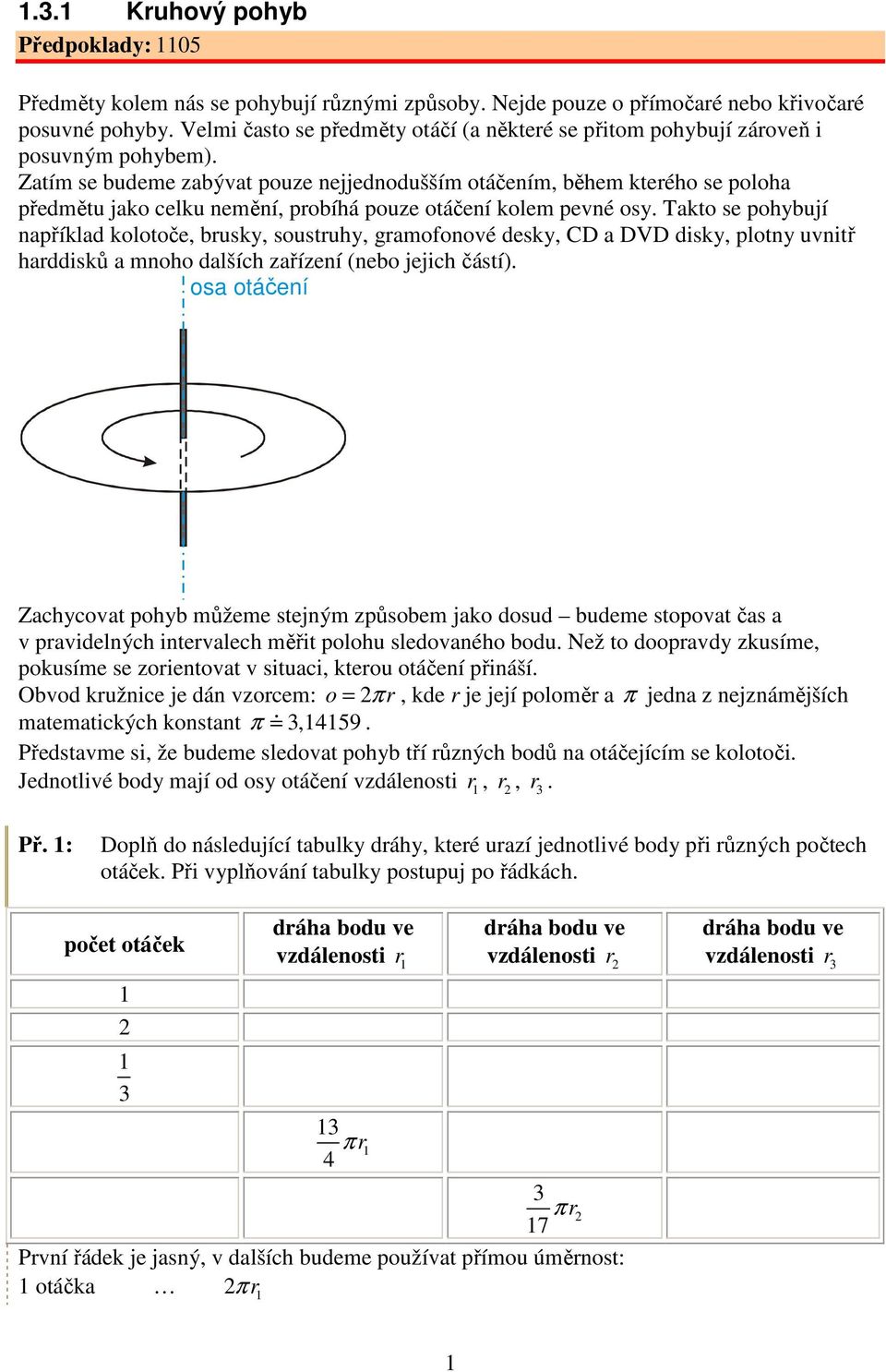 Zatím se budeme zabývat pouze nejjednodušším otáčením, během kterého se poloha předmětu jako celku nemění, probíhá pouze otáčení kolem pevné osy.