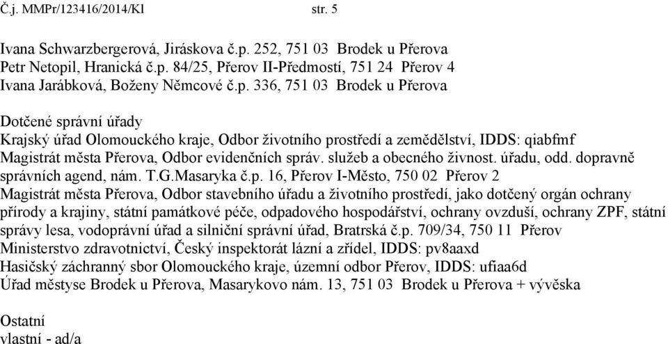 služeb a obecného živnost. úřadu, odd. dopr