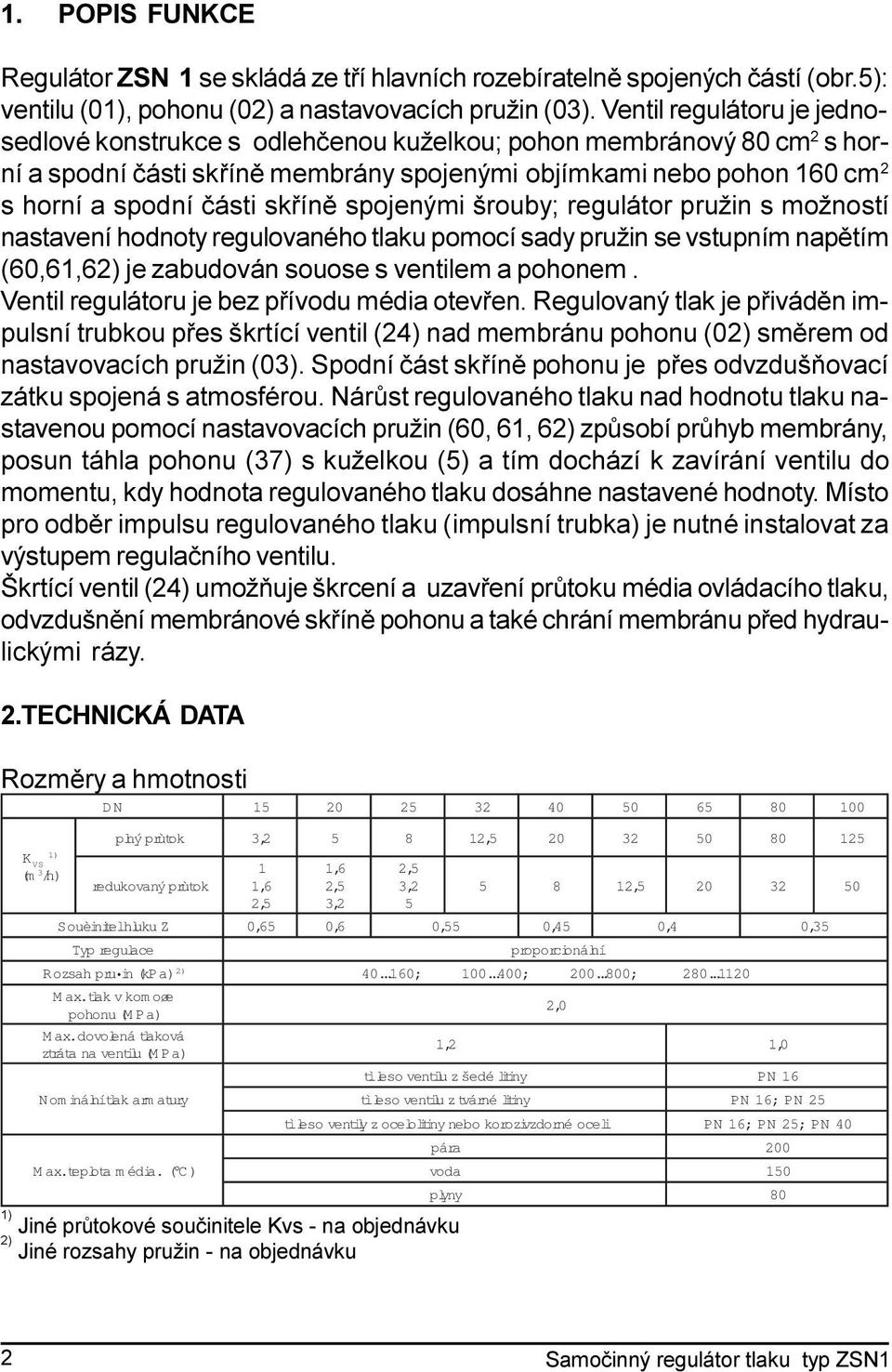 skøínì spojenými šrouby; regulátor pružin s možností nastavení hodnoty regulovaného tlaku pomocí sady pružin se vstupním napìtím (60,61,62) je zabudován souose s ventilem a pohonem.