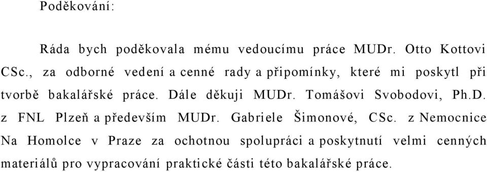 Dále děkuji MUDr. Tomášovi Svobodovi, Ph.D. z FNL Plzeň a především MUDr. Gabriele Šimonové, CSc.