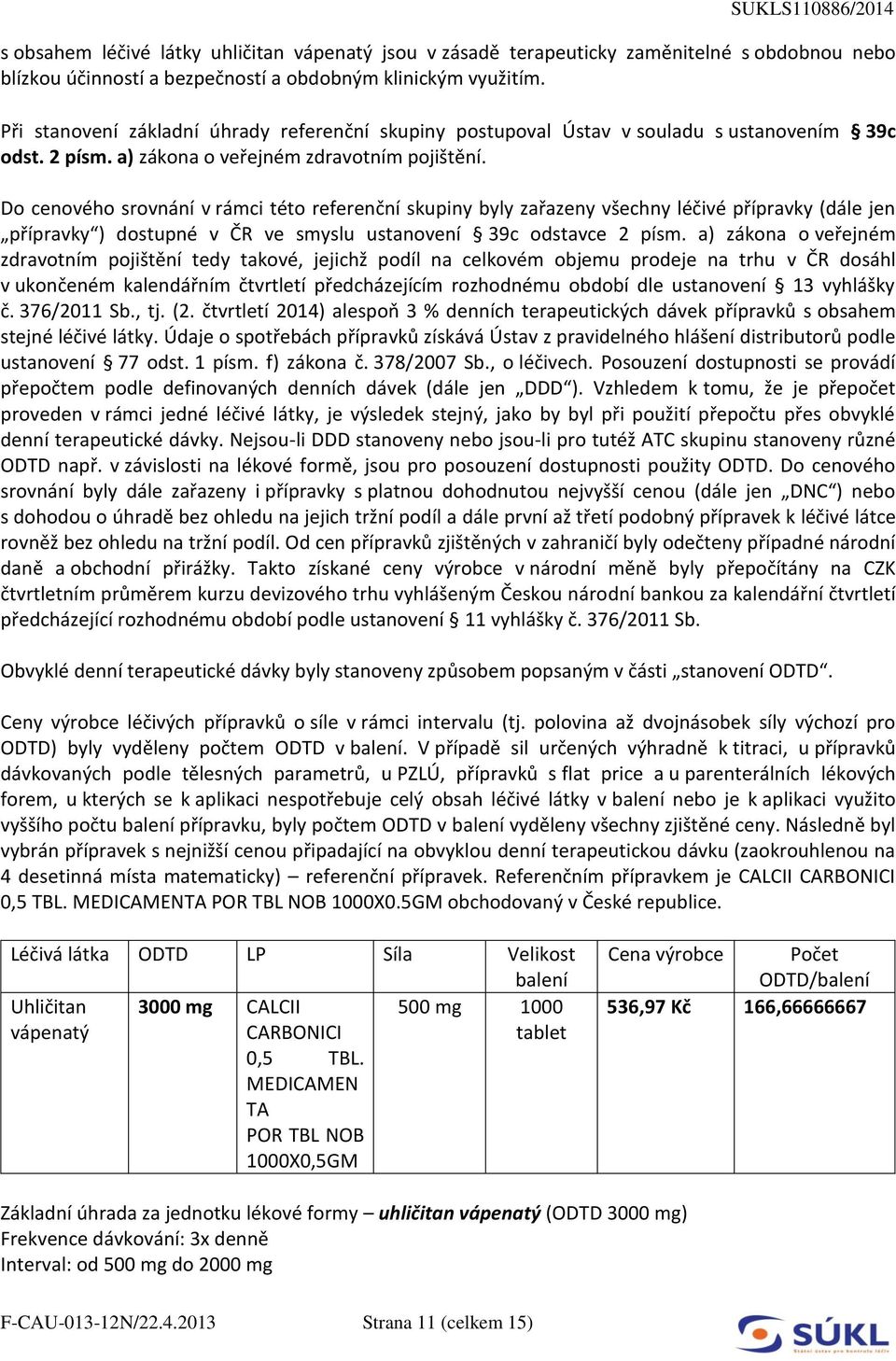 Do cenového srovnání v rámci této referenční skupiny byly zařazeny všechny léčivé přípravky (dále jen přípravky ) dostupné v ČR ve smyslu ustanovení 39c odstavce 2 písm.