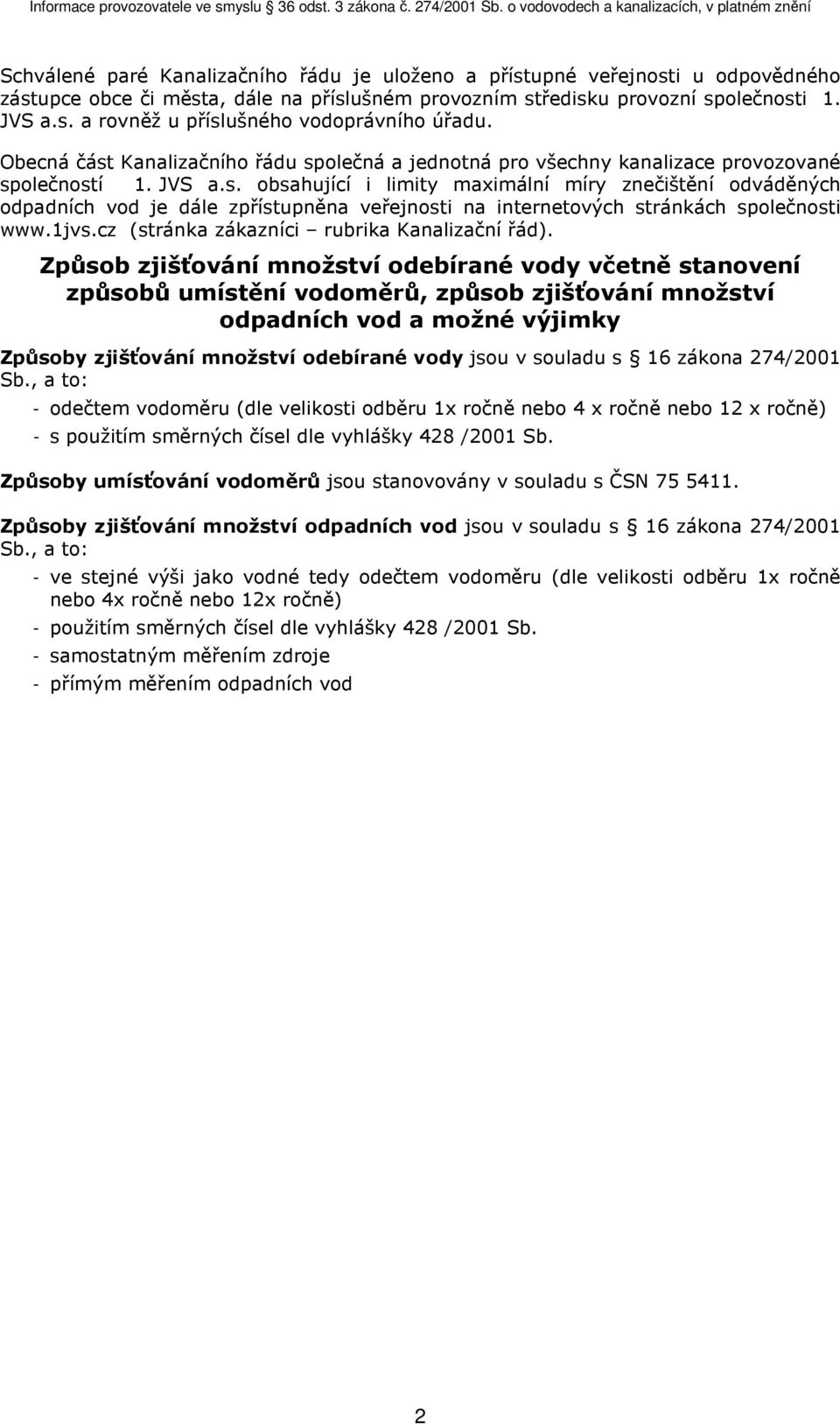 1jvs.cz (stránka zákazníci rubrika Kanalizační řád).
