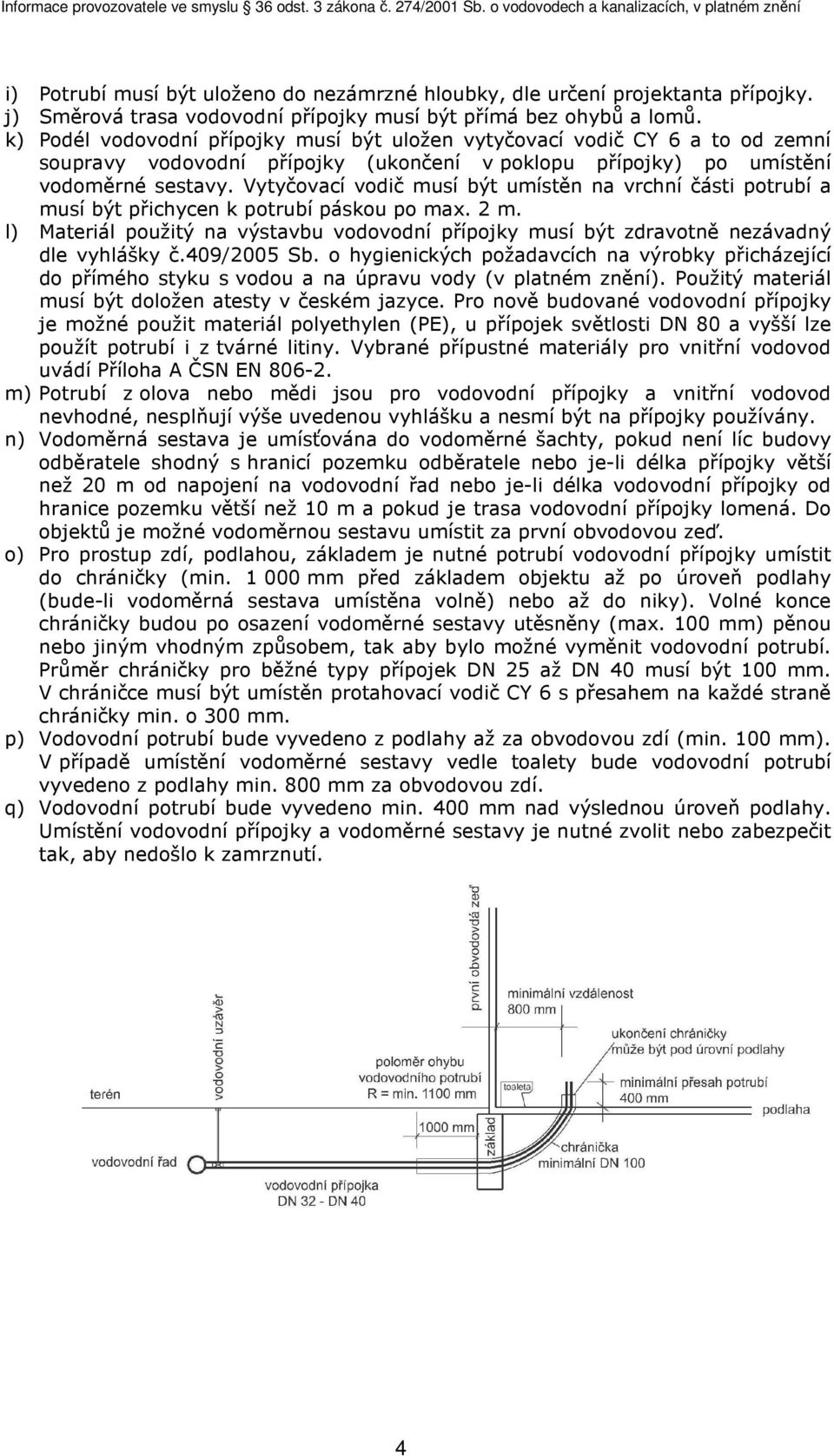 Vytyčovací vodič musí být umístěn na vrchní části potrubí a musí být přichycen k potrubí páskou po max. 2 m.