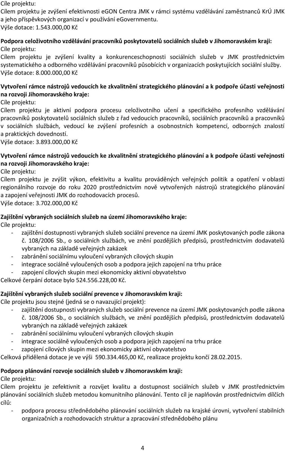 prostřednictvím systematického a odborného vzdělávání pracovníků působících v organizacích poskytujících sociální služby. Výše dotace: 8.000.